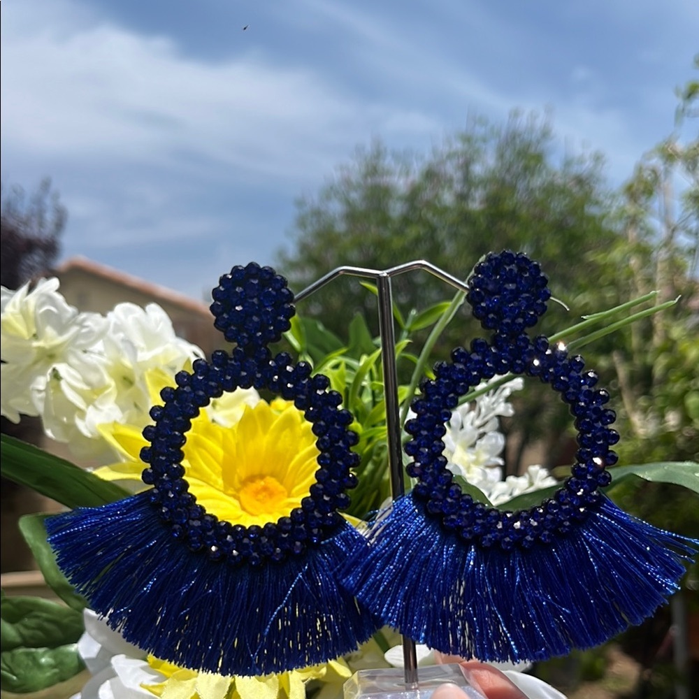 Blue Beaded Hoop Earrings